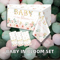 Nappe rectangulaire jetable en plastique Baby Bloom, 3 pièces, motif floral aquarelle rose, fournitures et décorations pour fête de naissance