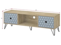 Meuble TV en bois blanc laqué brillant avec 2 armoires de rangement et étagères ouvertes pour salon