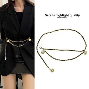 <span class=keywords><strong>Ceinture</strong></span> fine <span class=keywords><strong>tressée</strong></span> pour <span class=keywords><strong>femme</strong></span>, style chic et minimaliste français, accessoire de taille pour robe ou manteau, sangle décorative en alliage or et argent - Product Image 4