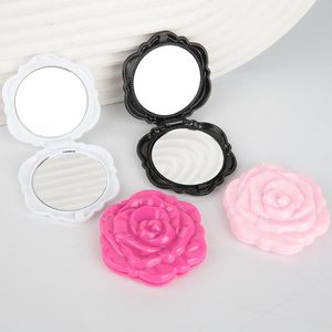 Dompet bundar Mini lipat dua sisi, kaca rias kosmetik bunga wanita - Product Image 1