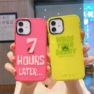 Coque d'impression fluorescente pour iphone 12, étui de téléphone en cristal souple TPU, caméra de mode personnalisée pour filles