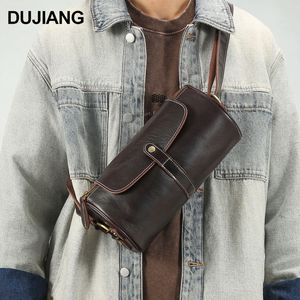 Sac bandoulière cylindrique en cuir véritable Dujiang, grande capacité, sac de poitrine pour homme, tenues de tous les jours - Product Image 1