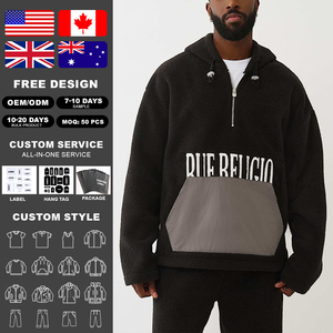 Sudadera con capucha Kingsen personalizada de invierno con cremallera de cuarto, forro polar Sherpa, diseño digital colorblock, para hombre, estilo hip hop, suave, 100% poliéster - Product Image 2