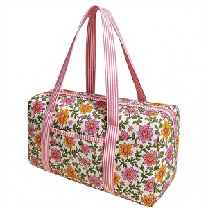 Large Floral Printed Quilted Duffle <b>Bag</b> Weekender Travel <b>Overnight</b> Gym Weekend Tote <b>Bag</b> Spacious Storage Soft Cotton Lightweight - Product Image 1