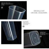 Gobelet en plastique jetable avec logo personnalisé, 650 ml, gobelet en PP transparent de qualité alimentaire, gobelet à bulles, gobelet à jus carré avec couvercle carré, anti-fuite