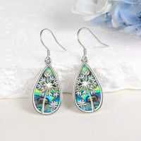 Bijoux fins, boucles d'oreilles pendantes en argent sterling 925 avec abalone et pissenlit pour femmes