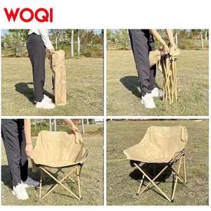 Chaise de camping pliable portable Woqi, couleur blanc cassé, avec poche, pour les voyages en plein air et la pêche - Product Image 4
