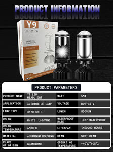 Gran Venta de lámpara de alto brillo Y9 proyector H4 <span class=keywords><strong>LED</strong></span> faro mejor montaje de faros de coche del mercado de accesorios para sistemas de iluminación automática - Product Image 5