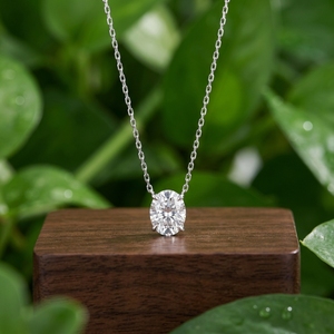 Collana con Pendente in Diamante Sintetico Rotondo, Argento 925 Placcato <span class=keywords><strong>Oro</strong></span> 14K, Solitario a Quattro Punte, Diamante CVD HPHT - Product Image 1
