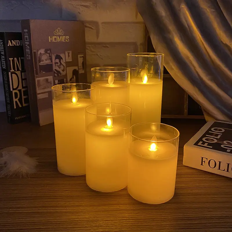 LED Electronic Flameless Candles Light Flickering Wick 3D Effect Glass Candle Battery Powered Home Festival Party Decoration