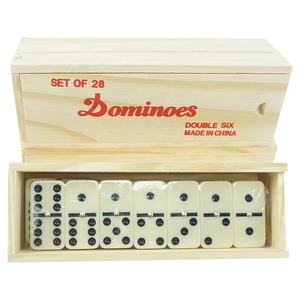 Set di <span class=keywords><strong>Domino</strong></span> Doppio 6 Personalizzato all'Ingrosso, 28 Pezzi in Melamina Avorio con Chiodo Dorato in Custodia di Legno per Giochi da Tavolo - Product Image 1
