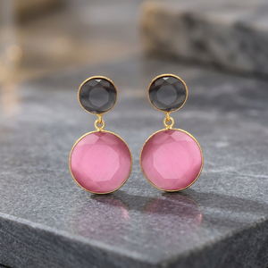 Pendientes Artesanales de Latón con Ónix, Bañados en Rodio, Estilo Étnico, Unisex, Moda Boho - Product Image 4