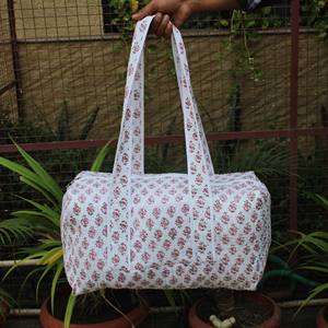 Exclusive Large Casual Luxury Cotton Weekender Travel Duffle <b>Bag</b> Handmade Quilted Fabric Block Printed Overnight Hand Luggage - Product Image 2