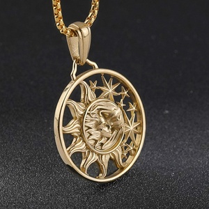 เครื่องประดับแฟชั่นชุบทอง 14k 18k สแตนเลสสตีล จี้รูปทรงฝันสำหรับสร้อยคอ สร้อยคอฮิปฮอป จี้รูปดาว พระอาทิตย์ พระจันทร์ - Product Image 3