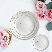 Vente en gros d'assiettes à dîner en porcelaine de bonne qualité, blanc avec bordure dorée, services d'assiettes à manger pour hôtels
