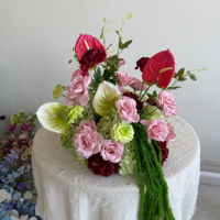 Boule de fleurs artificielles en soie rose bordeaux, pompon floral pour centre de table de mariage, décoration de toile de fond pour fête de mariage d'automne