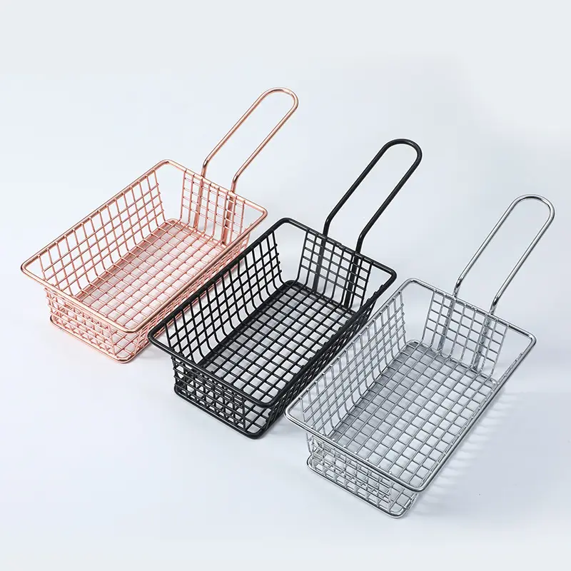 Wholesale metal fast food chips net forfries chicken wings snacks stainless steel utensil french fry basket