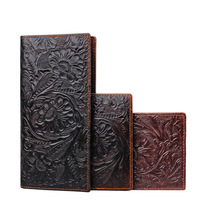 Dompet Pria Kulit Asli Buatan Tangan Motif Embos, Banyak Slot Kartu, Kapasitas Besar, Anti RFID, Lapisan Poliester