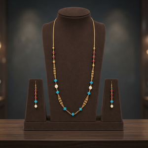 Conjunto de Collar con Colgante de Cuentas Multicolores Chapado en Oro, Estilo Turquesa, Rubí y Perla, Joyería para Mujer - Product Image 3
