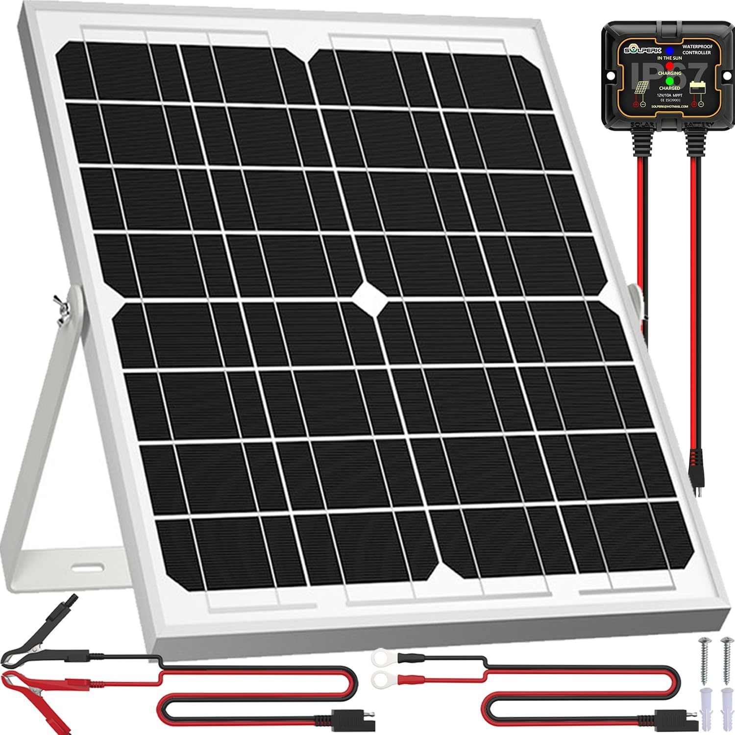 20W <strong>12V</strong> <strong>Solar</strong> Panel Kit with Upgrade Controller Adjustable Mount Bracket <strong>Battery</strong> Trickle Charger <strong>Maintainer</strong> Half Cell Type