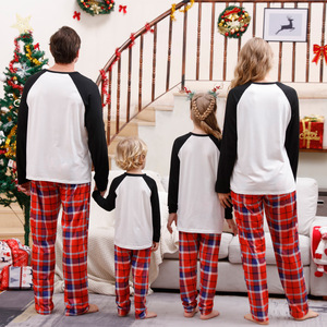 Nueva ropa navideña para niños, pantalones rojos a cuadros estampados con letras, mangas largas al hombro, transpirable, familia, Navidad, Paj - Product Image 2