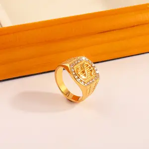 Cincin berlian bertatahkan singa baja tahan karat, modis, mewah, dan populer cincin perhiasan tangan seperti Buddha kelas atas