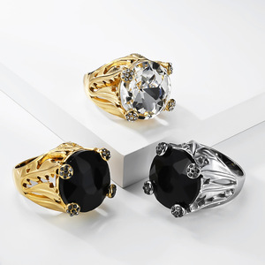 yunnique trendy jewelry, <b>titanium</b> steel plated with 18K gold, diamond-encrusted <b>rings</b>, extra-large, exaggerated, un - Product Image 2