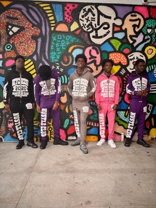 Ensemble de sweat-shirts à capuche <span class=keywords><strong>vintage</strong></span> avec broderie de patchs usés, lavage à l'acide, fermeture éclair, coupe courte et ample pour hommes - Product Image 1