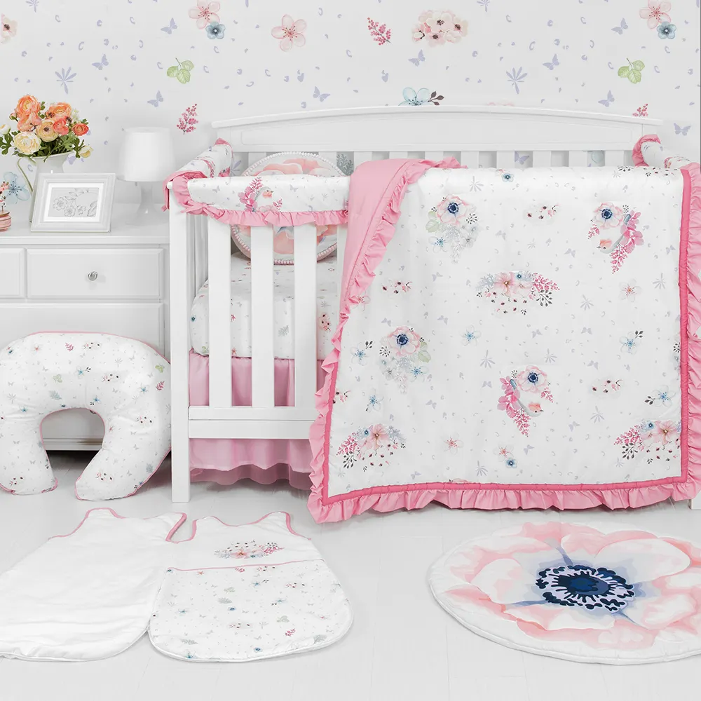 Cartoon Muster Tier Blumen Krippe Bettwäsche für Mädchen Hersteller Babybett Bettwäsche Set