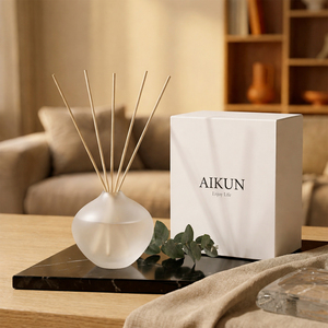 Aikun Minimalist White Box Custom Scent IP16 Frosted Glass Round 120ml <b>Reed</b> <b>Diffuser</b> Aroma Gift Set For Living Room Decor - Product Image 1