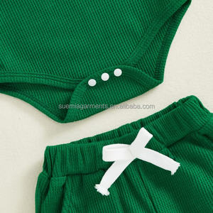 Letter Waffle Outfit Casual Spring Autumn Baby Infant Boys Girls Clothes Romper Pants <strong>Fake</strong> Drawstring Toddler <strong>Clothing</strong> Set - Product Image 4