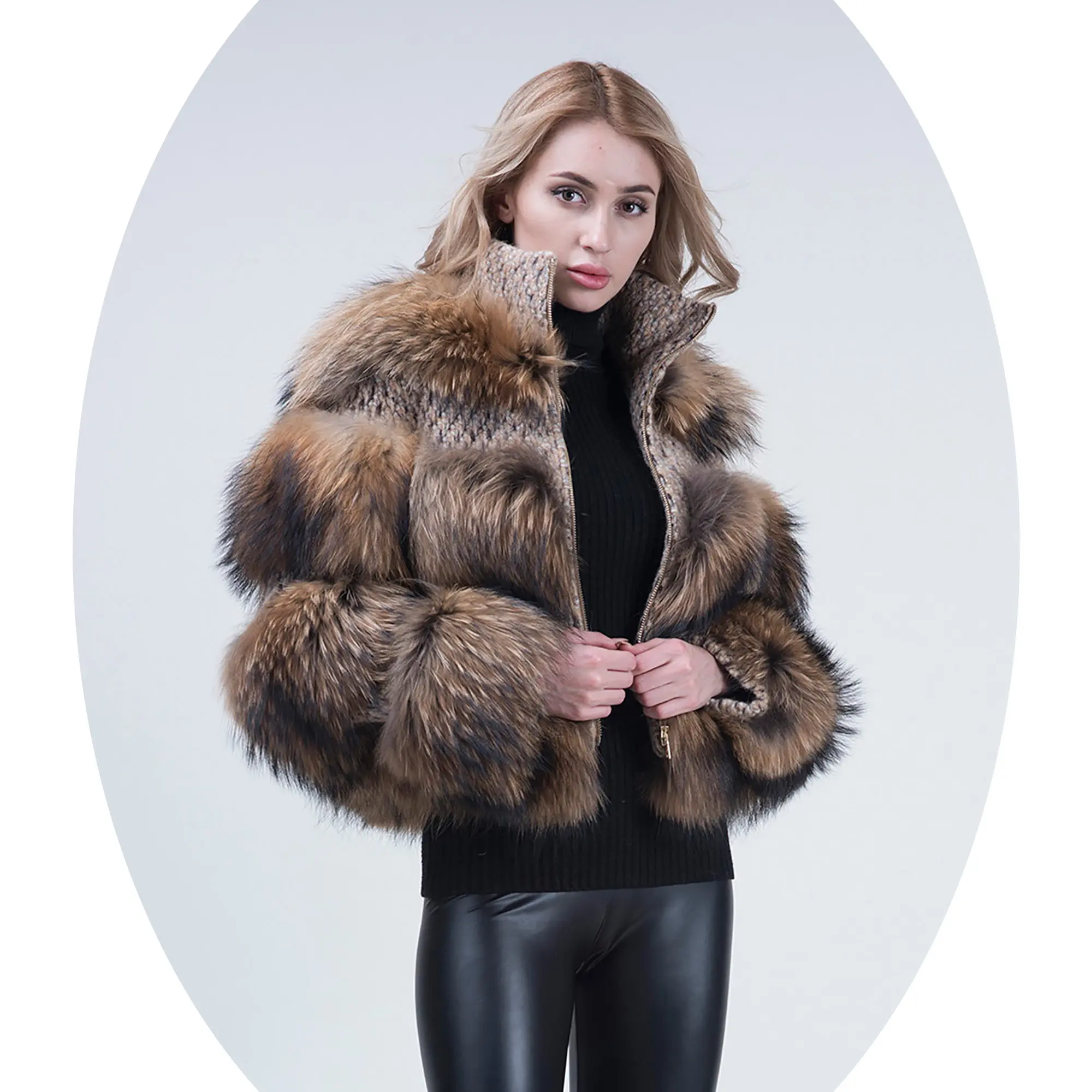 Wholesale New Style Raccoon Fur Coat Winter Coat Real Fur Women Genuine Lady Raccoon Fur Jacket
