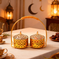 Nouvelle Arrivée Panier à Snacks Islamique en Métal avec Poignée, Motif Mosquée Creux, Ensemble de Pots à Bonbons, Décoration de Table Ramadan