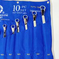Jeu de clés à molette à double extrémité de 10 pièces, métriques 6-27 mm, en acier au carbone, avec pochette en toile portable