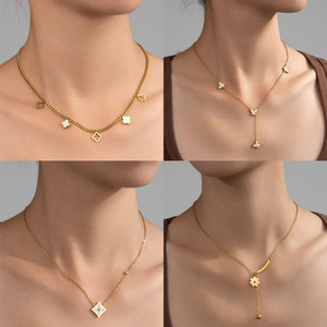 厂家供应基督教时尚不锈钢18k镀金星花吊坠项链男女通用 - Product Image 2
