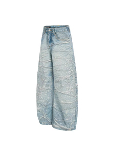 Vaqueros anchos American Vintage con estampado 3D de salpicaduras de luz estelar, estilo urbano, holgados, de mezclilla con corte curvo para hombre - Product Image 4