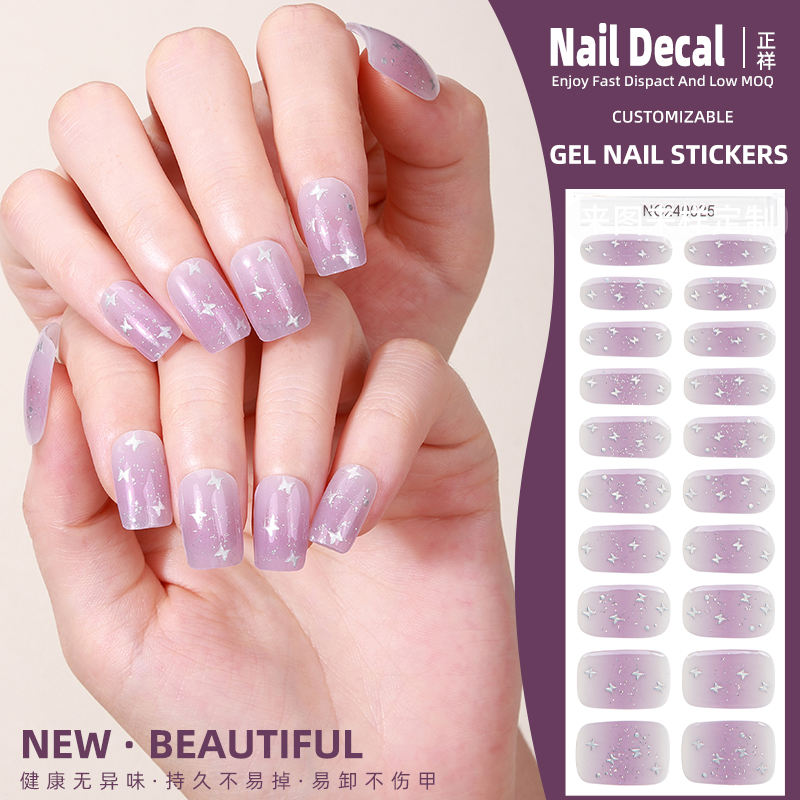 Ready to Ship High Gloss Gel Nail Strips Semi-Transparent Crystal Texture with UV Light False Nails Product Category