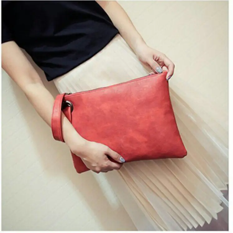 solid color women's leather clutch bag female evening envelope handbag