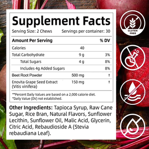 Bonbons gélifiés à la betterave bio, faible teneur en sucre, à mâcher, complément alimentaire à base de plantes pour une tension artérielle saine, renforce l'immunité naturellement - Product Image 6