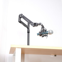Support de microphone et haut-parleur 2-en-1 en métal, fixation de bureau robuste et antichoc pour studio et diffusion en direct
