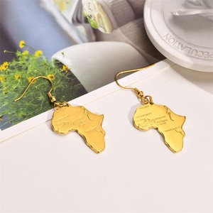 Pendientes de Acero Inoxidable con Mapa de África Chapados en Oro, Joyería Sencilla y Moderna para Mujer - Product Image 5