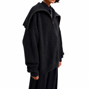 <span class=keywords><strong>Pull</strong></span> en maille surdimensionné pour <span class=keywords><strong>femme</strong></span>, col marin, demi-zip, en mélange de coton, côtelé, épais, style pêcheur, personnalisé, vente en gros - Product Image 5