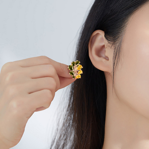 تصميم المجوهرات الجديدة صغيرة النحاس ورقة زركونيا المكعّب أقراط الذهب مجوهرات للفتيات النساء - Product Image 3