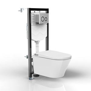 Toilettes intelligentes murales en céramique de luxe, modernes, allongées, blanches, avec bidet intégré E435, monobloc, à fixation murale - Product Image 1