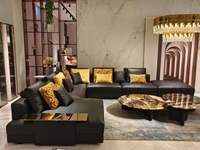 Italienisches VERSACESC 2022 Neues Ecksofa-Set in L-Form aus Echtem Leder – Moderne Luxus-Wohnzimmermöbel für Villa und Zuhause, Goldfarbener Edelstahl