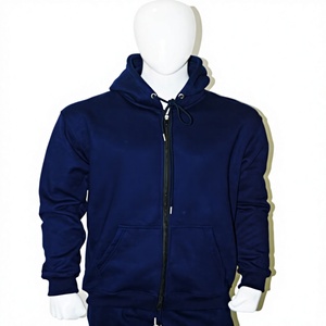 เสื้อฮู้ดดี้ผู้ชายสีกรมท่าเข้ม 380 GSM ทรงโอเวอร์ไซส์ ซิปยาวเต็มตัว ผ้าฟลีซ มีกระเป๋าหน้า ปักโลโก้แบบละเอียด ทรงปกติ ผ้าฝ้าย 100% - Product Image 1