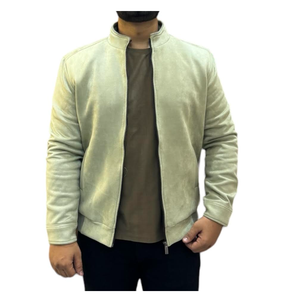 Veste en cuir réversible pour homme, col montant, avec motif à carreaux basique, coupe ajustée classique, fermeture éclair vintage, saison hiver, taille XL - Product Image 1