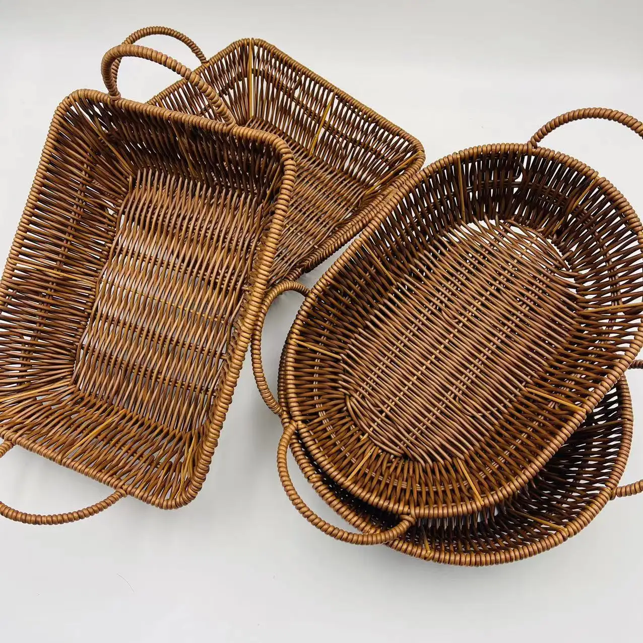 High Quality Wicker Stackable Storage Baskets Rattan Basket Weaving Craft Rattan Tray