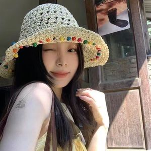Hyuna Style Colorful Beaded <b>Straw</b> <b>Hat</b> For Women Summer Wide Brim Foldable Sun Protection Y2K Fashion <b>Hat</b> - Product Image 4