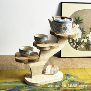 Burnt Paulownia <b>Wood</b> Desktop Storage Shelf <b>Solid</b> <b>Wood</b> Tea Set Holder Display Rack For Teapot Teacups Jianzhan - Product Image 2